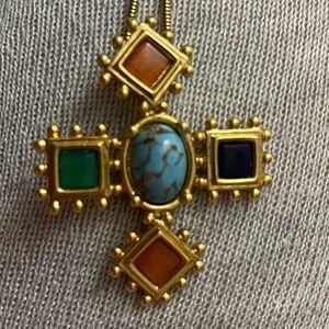 Vintage stone gold long chain pendant necklace gives off medival art deco